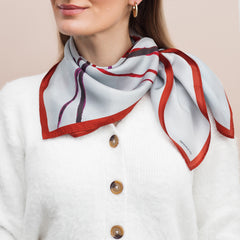 Silk scarf "Poetry in red and grey"