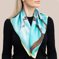 Silk Scarf “SAKURA Blue Flowers”