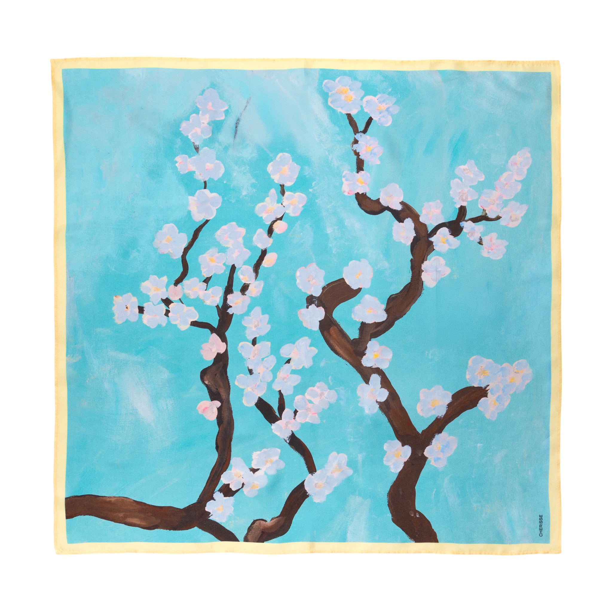 Silk Scarf “SAKURA Blue Flowers”