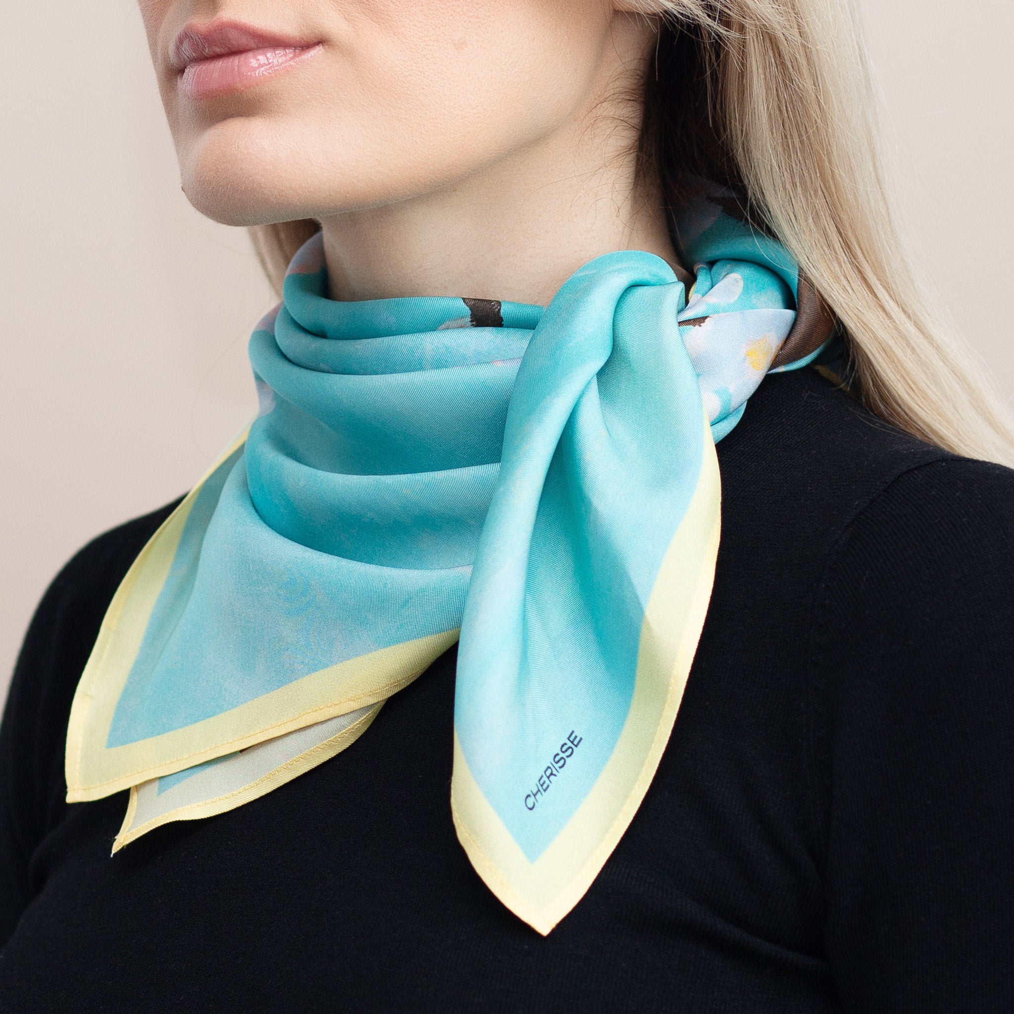 Silk Scarf “SAKURA Blue Flowers”