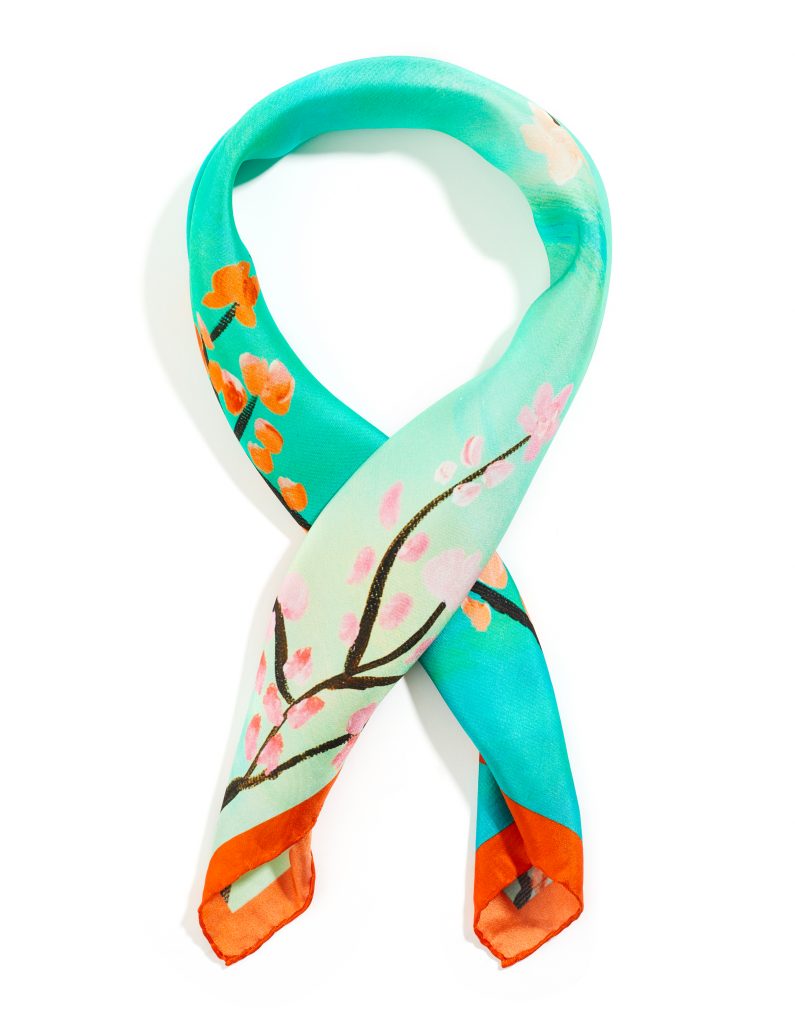 Silk scarf "Blooming Cherry Branches"