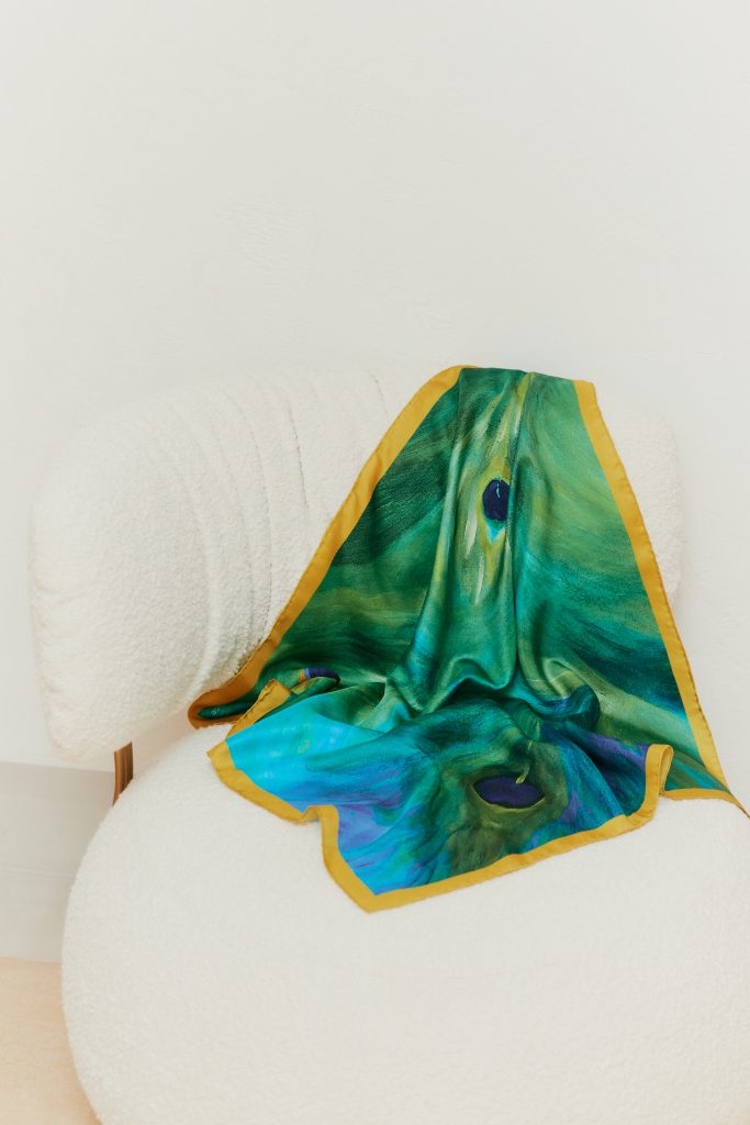 Silk Scarf "Peacock feathers"